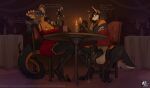 2_horns absurd_res alcohol alcohol_bottle animal_genitalia animal_penis anthro anthro_on_anthro arm_on_chair arm_on_table aroused background_character balls beverage big_breasts black_body black_fur black_hair black_nose black_scales blush blush_lines bodily_fluids bottomless breasts candle candlelight canid canine canine_genitalia canine_penis chair claws cleavage clothed clothing cobra container crossed_legs cum cum_drip cum_on_feet cum_on_ground cum_on_penis cup dialogue digital_drawing_(artwork) digital_media_(artwork) digitigrade dinner dinner_table dress drinking_glass dripping duo_focus ejaculating_on_another ejaculation english_text erection eyelashes fangs feet fingers fire foot_fetish foot_play footjob fox from_side fur furgonomics furniture furry-specific_piercing genital_fluids genitals glass glass_container glass_cup group gynomorph gynomorph/gynomorph gynomorph/herm gynomorph_anthro hair hand_on_chair hand_on_face herm herm_anthro hi_res hindpaw holding_glass holding_object horn intersex intersex/intersex intersex_anthro jewelry knot knotted_penis koi_vixen_(character) leaking_cum light looking_at_another looking_down looking_surprised mammal markings mouth_closed mrwhitebear narrowed_eyes nipple_outline nipples non-mammal_breasts non-mammal_nipples nude obsidian_(za121) on_chair open_mouth orange_body orange_eyes orange_fur orange_hair orange_scales pawpads paws penile penis piercing plate plated_scales precum precum_drip public public_exposure public_sex pupils red_clothing red_dress reptile romantic romantic_ambiance romantic_couple romantic_dinner romantic_night scales scalie seduced seductive sex sheath short_hair sickle_claw simple_background sitting sitting_on_chair slit_pupils smile smiling_at_another smug smug_expression smug_face smug_grin snake snake_hood snake_hood_markings snake_hood_piercing speech_bubble spread_legs spreading surprised surprised_face table tail tail_tuft teeth text toe_claws toes topwear tuft under_table under_table_footjob url white_body white_fur wine wine_bottle wine_glass