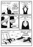 2025 accipitrid accipitriform akiko_(comixqueen) avian bird black_and_white black_body black_feathers comic comixqueen crane_(bird) duo eagle english_text feathers feet female feral grass gruiform grus_(genus) hi_res isuzu_(comixqueen) monochrome outside plant red-crowned_crane sea_eagle simple_background speech_bubble steller's_sea_eagle talons text toes white_body white_feathers