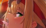  1girl ahoge blonde_hair blush close-up cum cum_in_mouth cum_string dark-skinned_male dark_skin fate/grand_order fate_(series) green_eyes headband nero_claudius_(fate) nero_claudius_(fate/extra) olympian_bloomers open_mouth sideways_glance solo_focus tongue tongue_out ulrich_(tagaragakuin) 