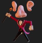 2023 4_fingers alternate_form big_nose bow_tie button_(fastener) caine_(tadc) cane clothing ear_creature eyeless fingers floating for_a_head full-length_portrait glitch_productions gloves gooseworx handwear hi_res holding_cane humanoid leggings legwear male male_humanoid monochrome mouthless nose_creature object_head portrait ringmaster simple_background solo suit the_amazing_digital_circus