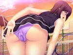  1girl ass bent_over blush brown_hair cameltoe chain-link_fence cloud fence from_behind game_cg hose large_variant_set nerawareta_megami_tenshi_angel_tear non-web_source official_art open_mouth outdoors panties pantyshot purple_eyes purple_panties pussy_juice pussy_juice_stain racket sex_toy shizumi_suzune short_hair skirt sky sleeveless solo sportswear sunset sweat tennis_racket tennis_uniform thigh_gap trefoil tsukumo_kazuita underwear upskirt variant_set vibrator vibrator_under_clothes vibrator_under_panties wet wet_clothes wet_panties 