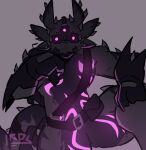 2025 3_eyes anthro belt black_body black_clothing black_gloves black_handwear clothing digital_drawing_(artwork) digital_media_(artwork) eyewear eyewear_on_head gesture gloves glowing glowing_body glowing_eyes glowing_stripes goggles goggles_on_face goggles_on_head gootraxian grey_background grey_body hand_gesture handwear ir0sucks kaiju_paradise lizard looking_at_viewer male multi_eye multicolored_body muscular muscular_anthro muscular_arms muscular_male night_vision_goggles nightcrawler_gootraxian open_mouth pink_glow pointing pointing_at_viewer pouch_(clothing) reptile scalie simple_background solo spikes spikes_(anatomy) stripes