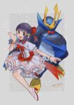  1girl :d bangs black_hair blue_eyes bow bowtie bracelet commentary_request dawn_(pokemon) dress empoleon frilled_dress frills full_body gen_4_pokemon hair_bow hand_up high_heels highres jewelry kikuyoshi_(tracco) long_hair open_mouth outstretched_arm pokemon pokemon_(creature) pokemon_(game) pokemon_bdsp red_bow short_sleeves signature smile tongue white_dress white_footwear yellow_bow 