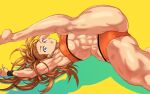  1girl abs bandaid bandaid_on_face blue_eyes breasts buruma captain_mizuki daraz18aka earrings highres jewelry large_breasts long_hair looking_at_viewer muscular muscular_female one-punch_man open_mouth orange_hair solo sports_bra sweat thighs underboob 