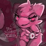 1:1 2026 absurd_res badge blush bodily_fluids cheek_tuft chest_tuft digital_media_(artwork) english_text eyelashes facial_tuft female fluffy freckles fur generation_1_pokemon head_tuft hi_res insult insulting_viewer legendary_pokemon long_tail looking_at_viewer metalisk mew_(pokemon) neck_tuft nintendo pink_body pink_eyes pink_fur pink_monochrome pokemon pokemon_(species) pokemon_mystery_dungeon simple_background smile smirk solo spike_chunsoft sweat tail text tuft