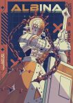  1girl absurdres albina_(project_moon) armor artist_name chain character_name copyright_name cowboy_shot facing_viewer full_armor grid_background highres holding holding_sword holding_weapon limbus_company project_moon solo sword tako0mari weapon 