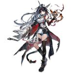  1girl :3 animal_ears antenna_hair arknights asymmetrical_legwear belt black_belt black_coat black_ears black_gloves black_hair black_shoes black_shorts black_socks black_tail black_thighhighs blaze_(arknights) blaze_the_igniting_spark_(arknights) blue_eyes cat_ears cat_girl cat_tail closed_mouth coat drop_shadow elbow_glove elbow_gloves fire floating_hair full_body gloves half-coat high_ponytail highres infection_monitor_(arknights) kneehighs long_hair looking_at_viewer mag_(mag42) official_alternate_costume official_art originium_arts_(arknights) ponytail pyrokinesis red_coat shirt shoes shorts simple_background single_elbow_glove single_glove single_kneehigh single_sleeve single_sock single_thighhigh smile socks solo standing tachi-e tail thigh_strap thighhighs third-party_source transparent_background two-sided_coat two-sided_fabric uneven_legwear very_long_hair white_shirt 