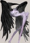 animal_head animal_humanoid anthro avian avian_humanoid backbend bird bird_humanoid black_body black_feathers corvid corvid_humanoid corvus_(genus) corvus_humanoid crow_demon crow_humanoid dark_souls feathers female flexible for_a_head fromsoftware genitals grey_background hi_res humanoid ornifex oscine passerine purple_body purple_skin scuotivento simple_background solo vulva wide_hips winged_arms wings