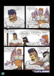 5_panel_comic anthro armor bob_(vju79) bottomwear bracers breastplate brown_body canid canine canis clothing cobby_(vju79) comic cougar crossed_arms dialogue disguise dragon english_text extended_arm facial_spikes fake_horns felid feline gesture green_body green_eyes greeting grey_horn grey_spikes group hair hands_up handshake head_horn hi_res hood horn inside jaw_spikes karen_(meme) male mammal mask membrane_(anatomy) membranous_wings multiple_scenes mythological_creature mythological_scalie mythology orange_hair page_number pants purple_body purple_hair scalie serious shirt skeptical speech_bubble spikes spikes_(anatomy) ted_(vju79) tent text tight_clothing tight_shirt tight_topwear topwear url vju79 white_clothing white_shirt white_topwear wings wolf zudrec_(vju79)