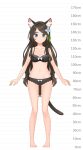  1girl aina_(mao_lian) animal_ear_fluff animal_ears arms_at_sides bare_arms bare_legs bare_shoulders barefoot blue_eyes bow bow_bra bow_panties bra breasts brown_bra brown_hair brown_panties cat_ears cat_tail closed_mouth full_body height_chart highres long_hair looking_at_viewer mao_lian_(nekokao) medium_breasts navel original panties pigeon-toed smile solo standing tail underwear underwear_only very_long_hair white_bow 