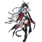  1girl :3 animal_ears antenna_hair arknights asymmetrical_legwear belt black_belt black_coat black_ears black_gloves black_hair black_shoes black_shorts black_socks black_tail black_thighhighs blaze_(arknights) blaze_the_igniting_spark_(arknights) blue_eyes cat_ears cat_girl cat_tail closed_mouth coat elbow_glove elbow_gloves floating_hair full_body gloves half-coat high_ponytail highres infection_monitor_(arknights) kneehighs long_hair looking_at_viewer mag_(mag42) official_alternate_costume official_art ponytail red_coat shirt shoes shorts simple_background single_elbow_glove single_glove single_kneehigh single_sleeve single_sock single_thighhigh smile socks solo standing tachi-e tail thigh_strap thighhighs third-party_source transparent_background two-sided_coat two-sided_fabric uneven_legwear very_long_hair white_shirt 