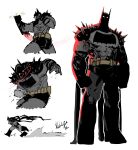  1boy absolute_batman absolute_dc back_spikes bat_mask batman batman_symbol belt bodysuit commentary cowl dc_comics english_commentary fighting_stance grey_bodysuit highres kjlbs male_focus multicolored_bodysuit muscular muscular_male solo superhero_costume tall_male taut_bodysuit two-tone_bodysuit utility_belt 