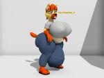 4:3 4_fingers 4_toes anthro balls big_balls big_breasts big_bulge big_butt big_penis blender_(artwork) blue_bottomwear blue_clothing blue_pants bottomwear breasts buckteeth bulge butt clothing digital_media_(artwork) dithering ear_piercing ear_ring english_text feet fingers flip_flops footwear genitals getboingedmydude giraffe giraffid grey_clothing grey_shirt grey_topwear gynomorph hair hi_res huge_balls huge_breasts huge_bulge huge_butt huge_penis hybrid hyena hyper hyper_balls hyper_bulge hyper_genitalia hyper_penis indexed_color intersex looking_at_viewer mammal marie_(getboingedmydude) markings orange_hair orange_markings pants penis piercing ring_piercing sandals shirt shoes shortstack solo standing teeth text toes topwear wide_hips yellow_body 