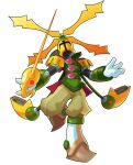  1boy absurdres armor armored_boots boots commentary commission english_commentary foil_(fencing) full_armor gloves gold_helmet green_armor helm helmet highres holding holding_weapon knight leg_up mega_man_(series) mega_man_x_(series) parody propeller propeller_knight redesign shovel_knight simple_background solo standing standing_on_one_leg style_parody ultimatemaverickx vambraces weapon white_background white_gloves 