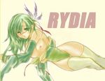  artist_request blush breasts character_name detached_sleeves final_fantasy final_fantasy_iv green_eyes green_hair green_leotard hair_ornament leotard lowres lying nipples no_bra rydia small_breasts solo thighhighs 