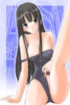  areola_slip areolae black_eyes black_hair black_school_swimsuit breasts covered_nipples futami_eriko kimi_kiss long_hair morimi_ashita one-piece_swimsuit school_swimsuit small_breasts solo swimsuit swimsuit_aside 