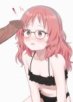  ! 1boy 1girl bangs bare_arms bare_shoulders black_bra black_panties blush bra breasts brown_eyes collarbone glasses grey_background haeil2 hetero highres long_hair mie_(sukinako_ga_megane_wo_wasureta) navel open_mouth pale_skin panties penis penis_awe shiny shiny_hair simple_background solo_focus stomach sukinako_ga_megane_wo_wasureta sweat underwear underwear_only white_background 