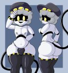  bulge butt clothing disassembly_drone glitch_productions grey_hair hair hand_behind_back hat headgear headwear hi_res legwear machine male murder_drones n_(murder_drones) nipples poraka7 robot solo tail thick_thighs thigh_highs 