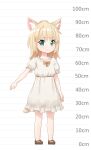  1girl absurdres animal_ears blonde_hair bow bowtie brown_footwear cat_ears cat_tail child dress green_eyes height_chart highres mao_lian_(nekokao) medium_hair orange_bow orange_neckwear original puffy_short_sleeves puffy_sleeves shoes short_sleeves solo tail white_dress 