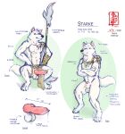 animal_genitalia animal_penis arctic_wolf armor balls bottomwear bracers canid canine canine_genitalia canine_penis canis clothing fennec_(artist) feral fur genitals jewelry knot loincloth male mammal melee_weapon model_sheet muscular necklace nude penis polearm sketch_page solo spear standing starke_(artalds) tail tattoo weapon white_body white_fur wolf
