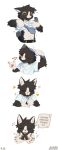  2025 anthro asenjian biped black_body black_eyes black_fur blue_clothing blue_shirt blue_topwear clothing domestic_cat felid feline felis fur kemono male mammal multicolored_body multicolored_eyes multicolored_fur pawpads pink_pawpads putting_on_clothes shirt slim_anthro slim_male solo topwear tuxedo_cat white_body white_fur yellow_eyes 