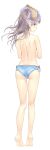  1girl absurdres ass atelier_(series) atelier_totori back bare_back bare_legs barefoot blush_stickers brown_eyes brown_hair check_commentary commentary commentary_request from_behind full_body headdress highres kneepits legs long_hair long_legs looking_at_viewer looking_back miyama_leaves panties parted_lips plantar_flexion shoulder_blades sideways_mouth simple_background soles solo standing tiptoes topless totooria_helmold underwear white_background 