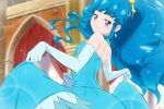  1girl :3 blue_bow blue_dress blue_eyes blue_gloves blue_hair blush bow dress elbow_gloves from_side fuchi_(nightmare) gloves hair_ornament half-closed_eyes happinesscharge_precure! indoors lens_flare long_dress long_hair looking_at_viewer precure shiny shiny_hair shirayuki_hime shoulder_blades skirt_hold sleeveless sleeveless_dress smug solo sparkle standing star_(symbol) star_hair_ornament strapless strapless_dress striped striped_bow very_long_hair 