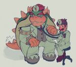 2025 2_horns 4_fingers 5_fingers anthro armband arms_bent artist_name averting_eyes bent_legs black_eyebrows black_eyes blue_sclera blush blush_lines blushing_profusely bodily_fluids bottomwear bowser bracelet brown_clothing brown_facial_hair brown_footwear brown_hair brown_mustache brown_shoes claws closed_frown clothed clothed_anthro clothed_human clothed_male clothing colored curved_horn didy414 digital_drawing_(artwork) digital_media_(artwork) doctor dr._bowser dr._luigi dr._luigi_(game) dr._mario dr._mario_world duo english_description eyebrows facial_hair fangs finger_claws fingers footwear frown fully_clothed fully_clothed_anthro fully_clothed_human fully_clothed_male furniture gloves green_head green_necktie green_shell grey_armband grey_bracelet grey_clothing grey_footwear grey_shoes grey_topwear grey_vest hair hand_on_knee hand_on_leg hand_on_own_knee hand_on_own_leg handwear head_mirror hi_res holding_stethoscope horn human jewelry king koopa larger_anthro larger_male light lighting luigi male male_human mammal mario_bros medical_instrument mouth_closed mustache necktie nervous nervous_sweat nintendo pants pockets red_eyebrows red_hair red_necktie royalty scalie scientific_instrument shaded shell shoes short_hair sitting_on_stool size_difference smaller_human smaller_male spiked_armband spiked_bracelet spiked_shell spiked_tail spikes spikes_(anatomy) stethoscope stool sweat tail tail_motion tailwag tan_horn tan_spikes teeth text thick_eyebrows topwear vest white_bottomwear white_clothing white_dress_shirt white_gloves white_handwear white_lab_coat white_pants yellow_claws yellow_tail