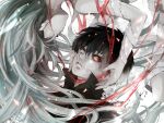  1boy 1girl bandages black_hair black_jacket black_sclera blood blood_on_face breasts character_request check_character colored_sclera commentary_request hair_between_eyes hands_on_another's_face heterochromia jacket kagune_(tokyo_ghoul) kamishiro_rize kaneki_ken long_hair looking_at_another multicolored_hair naked_bandage parted_lips sasaki_haise shishi_(eai_make) short_hair tokyo_ghoul two-tone_hair very_long_hair white_eyes white_hair yellow_eyes 