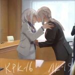  ak-15_(erwin)_(girls'_frontline) ak-15_(girls'_frontline) black_suit girls'_frontline highres kiss official_alternate_costume rpk-16_(girls'_frontline) rpk-16_(renate)_(girls'_frontline) suit white_suit wo_lai_diaoguo_yu yuri 
