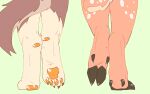  2_frame_animation animated anthro brown_body brown_fur canid canine catjamn deer duo feet female foot_focus fur hindpaw hooves karina_(catjamn) mammal orange_pawpads pawpads paws pink_body pink_fur spots stepping tail tail_motion tailwag tan_body tan_fur yan_(character) 