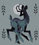  2_horns ambiguous_gender deer digital_media_(artwork) feefal feral fern fur hi_res horn mammal simple_background solo tail white_eyes 