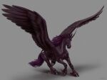 2023 4:3 ambiguous_feral ambiguous_gender anatomically_correct artist_name beesa cutie_mark digital_media_(artwork) equid equine feathering feral fur galloping hair hasbro hi_res hooves horn hybrid mammal mane my_little_pony mythological_creature mythological_equine mythology pink_eyes plant pupils purple_body purple_fur purple_hair purple_wings quadruped raised_wings signature solo spread_wings tail text winged_unicorn wings