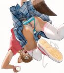 2026 5_fingers anthro anus backsack balls blush bottomwear brown_hair butt cellphone clothed clothing colored_nails digital_media_(artwork) domestic_cat electronics falling felid feline felis femboy fingers footwear fur genitals green_eyes hair hi_res holding_cellphone holding_object holding_phone holding_smartphone legwear low-angle_view male mammal monds nails panties pattern_bottomwear pattern_clothing pattern_skirt phone pink_nails plaid plaid_bottomwear plaid_clothing plaid_skirt rear_view redraw revealing_anus sharp_teeth shirt shoes simple_background skimpy skirt smartphone sneakers socks solo striped_clothing stripes surprised t-shirt tail tan_body tan_fur teeth thigh_highs thigh_socks topwear underwear upskirt white_background