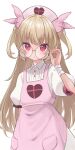  1girl adjusting_eyewear apron arms_behind_back bandages bespectacled blush brown_hair glasses hair_ornament hat highres long_hair looking_at_viewer namaonpa natori_sana nurse_cap purple_eyes sana_channel simple_background solo virtual_youtuber white_background 