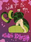  anthro coiling coiling_another coiling_around_body crotch_covered digital_media_(artwork) duo english_text feral green_body hair hi_res holidays human male mammal nude open_mouth red_hair reptile scalie serpentine simple_background size_difference snake tacokurt tail text tongue tongue_out valentine's_day 