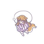  1girl :3 animal_ears blush_stickers brown_hair closed_eyes commentary_request deformed dress facing_viewer frilled_pillow frills full_body hair_ornament hairclip konoe_kanata love_live! love_live!_nijigasaki_high_school_idol_club no_shoes pillow purple_dress purple_pillow shinanoya_(satanicad) sleeping socks solo squirrel_ears squirrel_girl squirrel_tail striped_pillow tail white_socks 