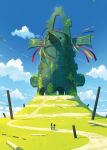 2others cloud commentary_request grass hill katou_oswaldo multiple_others original overgrown path sculpture sky wind 