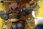 2026 4_fingers absurd_res ambiguous_gender antennae_(anatomy) anthro armor arthropod bee chaintear feral fingers fur gameplay_mechanics group gui health_bar hi_res hive_knight_(hollow_knight) holding_melee_weapon holding_object holding_sword holding_weapon hollow_knight_(franchise) horn hymenopteran insect melee_weapon nail_(weapon) sculpture statue sword team_cherry the_knight_(hollow_knight) vessel_(species) weapon