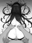  1boy 1girl all_fours anus ass backboob breasts danua doggystyle draph granblue_fantasy greyscale highres horns houtengeki large_breasts long_hair monochrome nude pointy_ears pov pussy sex sex_from_behind solo_focus torso_grab vaginal 