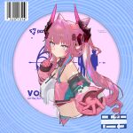  1girl arknights arknights:_endfield bare_shoulders commentary_request crop_top detached_sleeves dragon_horns dragon_tail drill_hair gloves gohannanaki gradient_eyes hair_intakes highres horns long_hair long_sidelocks looking_at_viewer multicolored_eyes multicolored_hair pink_gloves pink_hair pointy_ears sidelocks solo streaked_hair tail twin_drills upper_body yvonne_(arknights) 