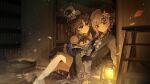  2girls all_fours bare_shoulders beret black_choker black_dress black_hair black_hat black_kimono blurry blurry_foreground book book_stack bookshelf bug butterfly choker commentary_request dark_room dress flower gradient_hair hair_ornament hat highres housho_margo in-universe_location indoors japanese_clothes kimono ladder lantern library light_particles lolita_fashion long_sleeves looking_at_another mahou_shoujo_no_majo_saiban multicolored_hair multiple_girls neck_ribbon oil_lamp open_book parted_bangs pink_eyes purple_butterfly purple_eyes ribbon sakuraba_ema short_hair shorts siocm sitting smile socks stepladder wa_lolita white_flower white_hair white_ribbon white_shorts white_socks x_hair_ornament 