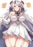  &gt;_&lt; 1girl absurdres antenna_hair azur_lane bangs blush breasts bridal_veil brown_eyes closed_eyes closed_mouth dress eyebrows_visible_through_hair folding_fan from_below garter_straps grey_hair hair_between_eyes hand_fan headgear highres large_breasts long_hair looking_at_viewer looking_down manjuu_(azur_lane) mole mole_on_breast moyoron multicolored_hair official_alternate_costume panties party_popper prinz_eugen_(azur_lane) prinz_eugen_(symphonic_fate)_(azur_lane) red_hair see-through simple_background sketch smile streaked_hair thighhighs underwear veil very_long_hair wedding_dress white_background white_dress white_legwear white_panties 