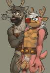 aeria_(concupisco) alternate_species anthro anthrofied antlers balls bell brown_body brown_fur concupisco deer disney duo erection facial_hair foreskin frozen_(disney) fur genitals harness hi_res horn humanoid_genitalia humanoid_penis imminent_sex jingle_bell male male/male mammal new_world_deer penis pink_body pink_fur reindeer stubble sven_(frozen)