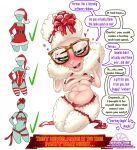 absurd_res arm_over_breasts blush blush_lines blushing_profusely bow_ribbon breasts butt christmas christmas_clothing christmas_headwear clothing covering covering_breasts dawn_bellwether digit_ring disney distressed eyewear fingers fluffing_out fur gift_wrapped glasses headgear headwear heart_symbol hearts_around_head hi_res holidays hooved_fingers hooved_toes hooves jewelry kneeling ribbon_only ribbons ring short_tail tail tail_tuft text tight_clothing tuft undersized_clothing wastedtimeee wearing_glasses wedding_ring wool_(fur) zootopia