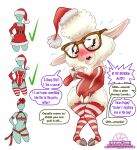 absurd_res blush blush_lines blushing_profusely bodily_fluids butt christmas christmas_clothing christmas_headwear clothing dawn_bellwether digit_ring disney distressed eyewear fingerless_gloves fingers fur glasses gloves handwear hat headgear headwear hi_res holidays hooved_fingers hooved_toes hooves jewelry knees_buckling legwear leotard pattern_clothing pattern_legwear ring santa_hat short_tail stockings striped_clothing striped_legwear stripes sweat tail tail_tuft text thigh_highs tight_clothing tuft undersized_clothing wastedtimeee wearing_glasses wedding_ring wool_(fur) zootopia