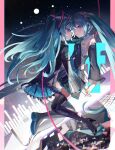  2girls aqua_eyes aqua_hair aqua_nails aqua_necktie aqua_ribbon aqua_skirt aqua_trim black_skirt black_thighhighs blush braid breasts closed_mouth collared_shirt commentary detached_sleeves fingernails full_body hair_between_eyes hair_ornament hashtag-only_commentary hatsune_miku hatsune_miku_(if) hatsune_miku_(nt) headset highres layered_sleeves long_hair long_sleeves looking_at_viewer medium_breasts miku_day multiple_girls musical_note musical_staff nail_polish necktie nemari_(user_wtca7244) official_alternate_costume open_mouth piapro_studio pleated_skirt ponytail ribbon see-through_clothes see-through_sleeves shirt skirt sleeveless sleeveless_shirt smile thighhighs twintails very_long_hair vocaloid white_shirt 