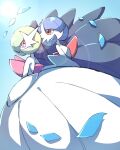  2others alternate_color ayaka_488 black_dress black_gloves blue_background blue_hair bob_cut commentary_request dress elbow_gloves gardevoir gardevoir_day gloves hair_over_one_eye highres mega_gardevoir mega_pokemon multiple_others orange_eyes pink_eyes pokemon pokemon_(creature) shiny_pokemon simple_background strapless strapless_dress white_dress white_gloves 