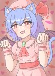  absurdres animal_ears bat_wings blue_hair captaineugene cat_ears cat_tail collar collared_dress commentary_request dress frilled_collar frills hat hat_ribbon highres mob_cap pink_dress red_eyes red_ribbon remilia_day remilia_scarlet ribbon tail touhou upper_body wings wrist_cuffs 