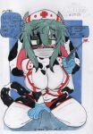anthro blush blush_lines bovid bovine breasts bulge cattle cleavage clothed clothing dialogue drawing female floppy_ears gloves green_eyes green_hair hair handwear headgear headwear hi_res holstein_friesian_cattle legwear mammal mask mootsncompany mumei_(mootsncompany) name_in_dialogue nurse nurse_clothing nurse_headwear nurse_uniform painting_(artwork) panties red_clothing red_panties red_underwear shirt sitting sitting_on_another sketch solo speech_bubble stockings syringe tail thick_thighs thigh_highs topwear traditional_media_(artwork) traditional_painting_(artwork) unbuttoned_shirt underwear uniform wearing_mask